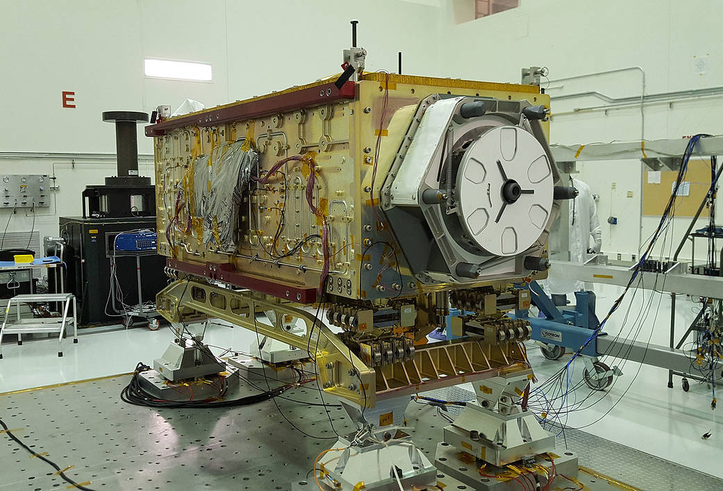 OCO-3 sits on the large vibration table 