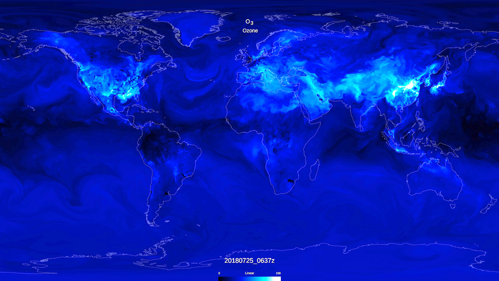 While ozone in the stratosphere is critical to maintaining life on Earth, surface ozone, shown here, is a toxic gas to most plant and animal species. NASA merges satellite data with models to provide a snapshot of chemistry throughout the atmosphere at any given time and help predict air quality worldwide. Credits: NASA's Goddard Space Flight Center/Scientific Visualization Studio